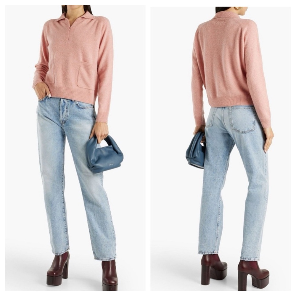 NAADAM Quarter Zip Rose cashmere knit pocket Sweater